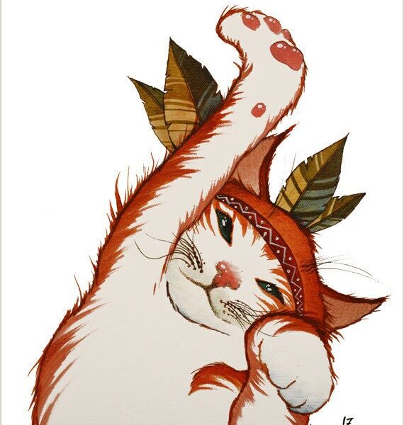 Happy little morning - soft mystical cat print by Raphaël Vavasseur