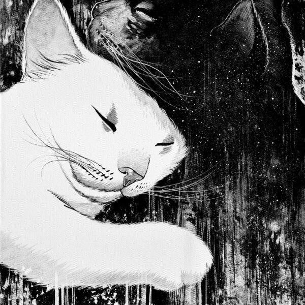 Morning kisses - original mystical cat painting by Raphaël Vavasseur