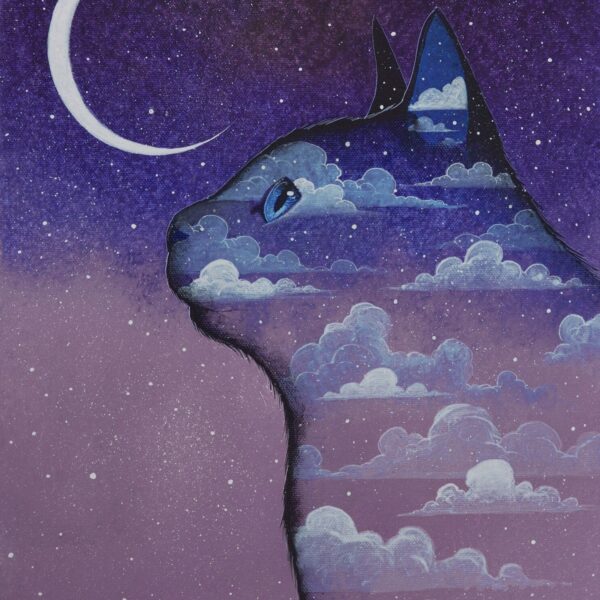 Moon mood - original feline artwork by Raphaël Vavasseur