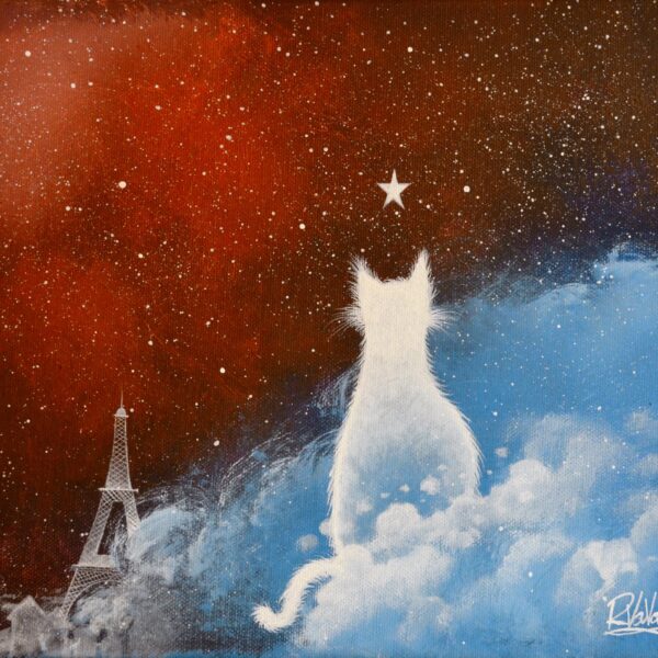Cat light over Paris - original cat painting by Raphaël Vavasseur