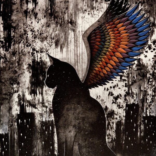 The black city of the black cat - original cat painting by Raphaël Vavasseur