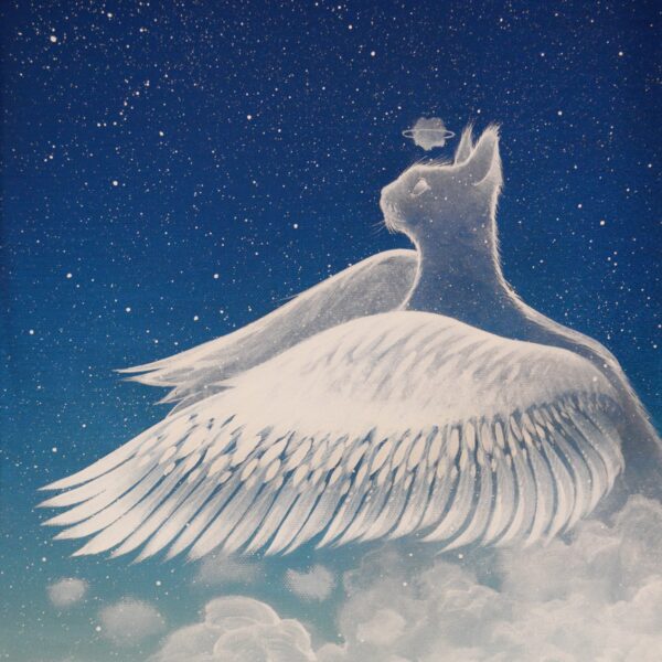 Angel cat - original mystical cat painting by Raphaël Vavasseur