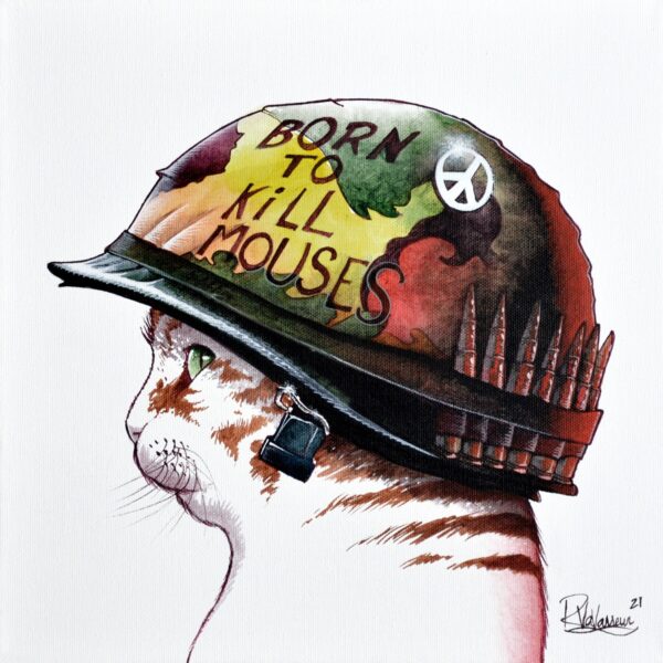 Full metal cat - original mystical cat painting by Raphaël Vavasseur