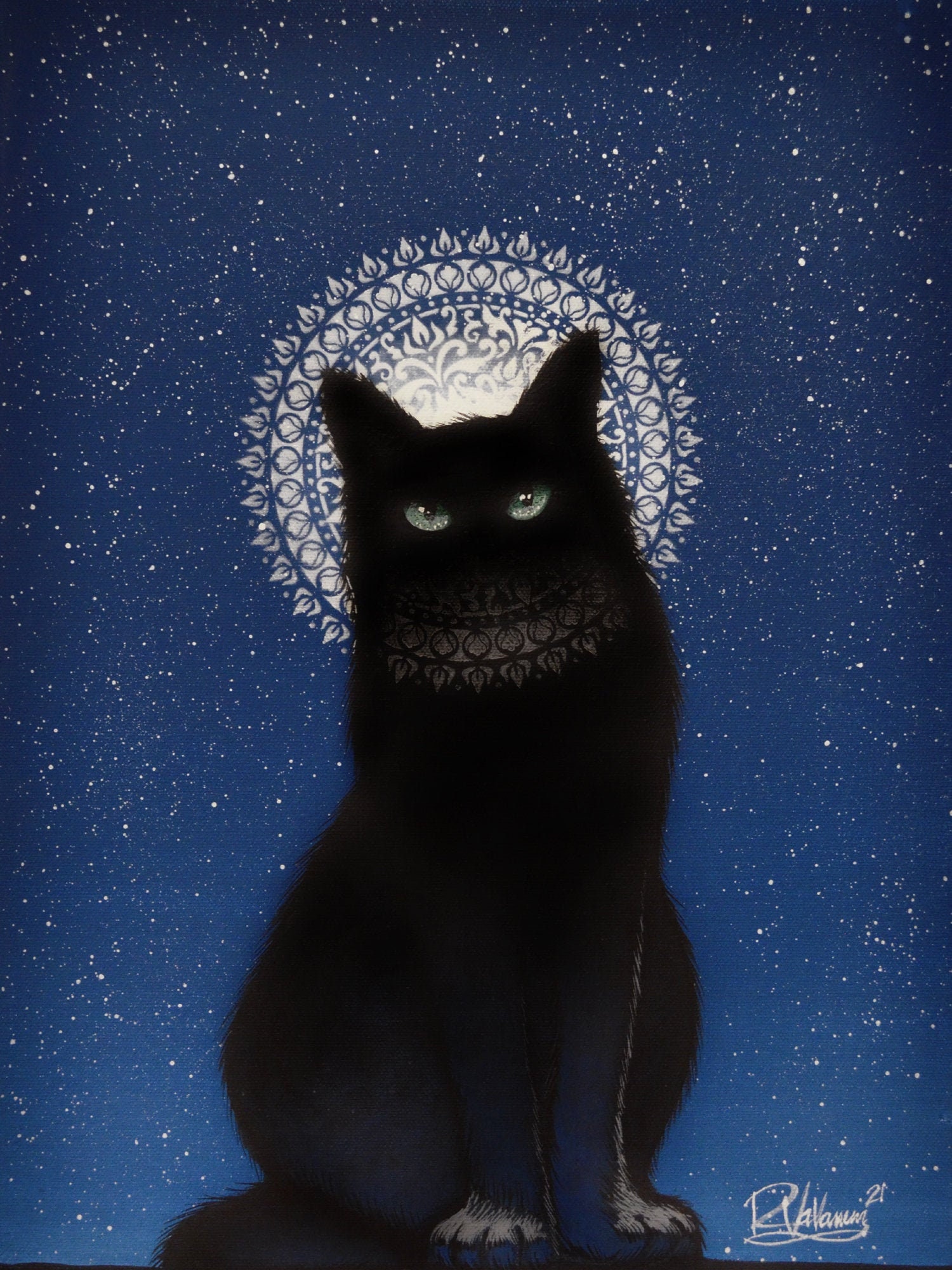 Amoon - mystical cat cloud art print by Raphaël Vavasseur