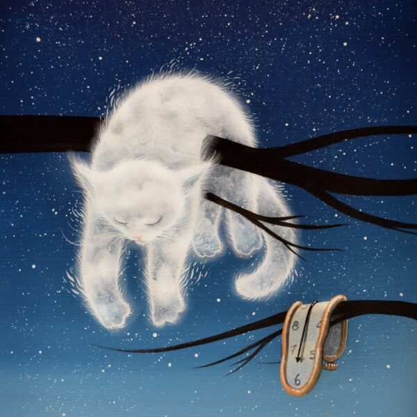 The out of time cat - original mystical cat painting by Raphaël Vavasseur