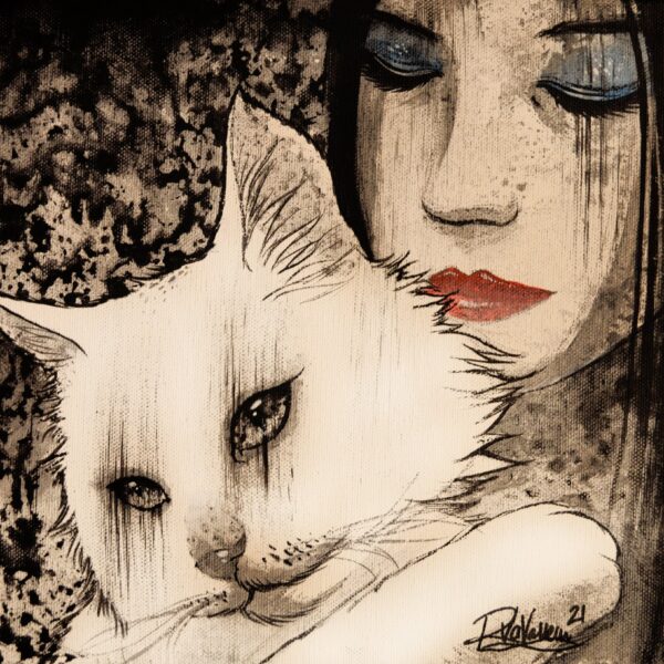 Close to you - B&W mystical cat print by Raphaël Vavasseur