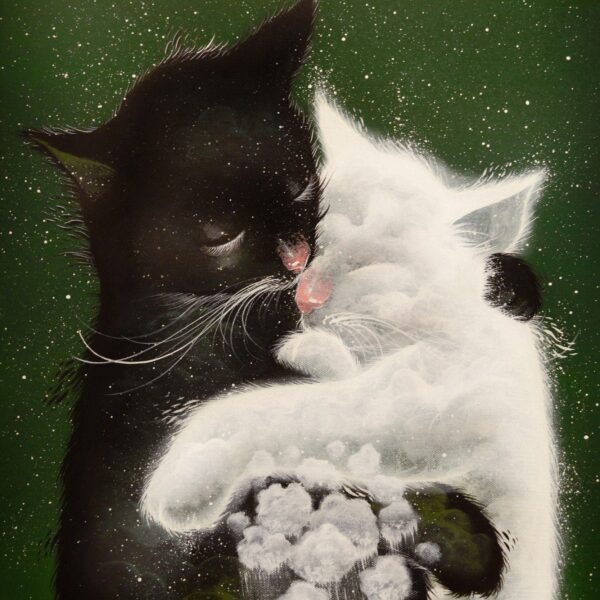 Microclimate of love - original cat painting by Raphaël Vavasseur