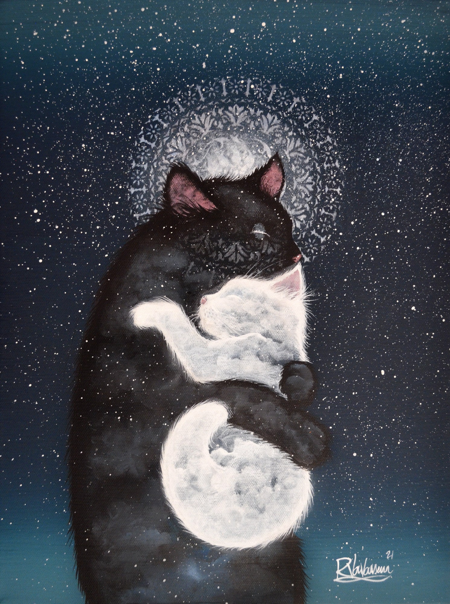 Baboo - original celestial cat artwork by Raphaël Vavasseur