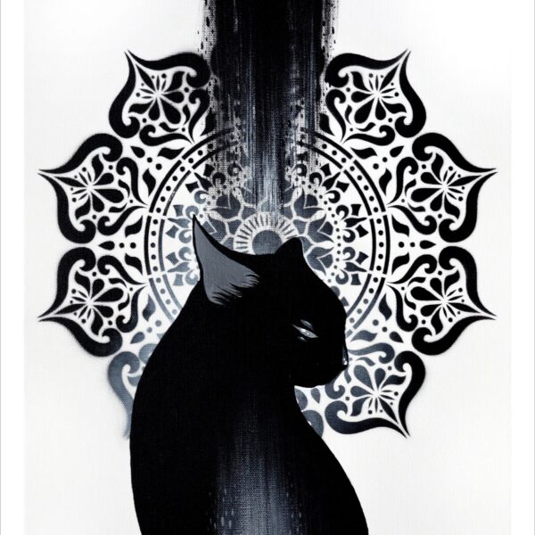 Inky cat - B&W mystical cat print by Raphaël Vavasseur