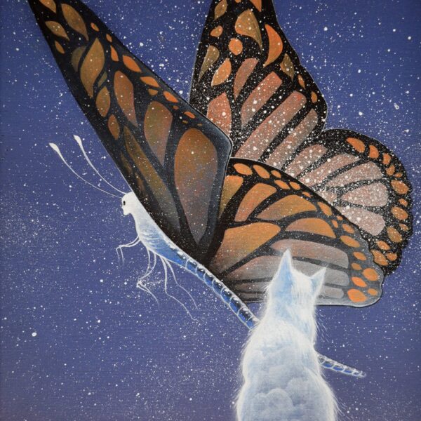 The star butterfly of cat - original cat painting by Raphaël Vavasseur