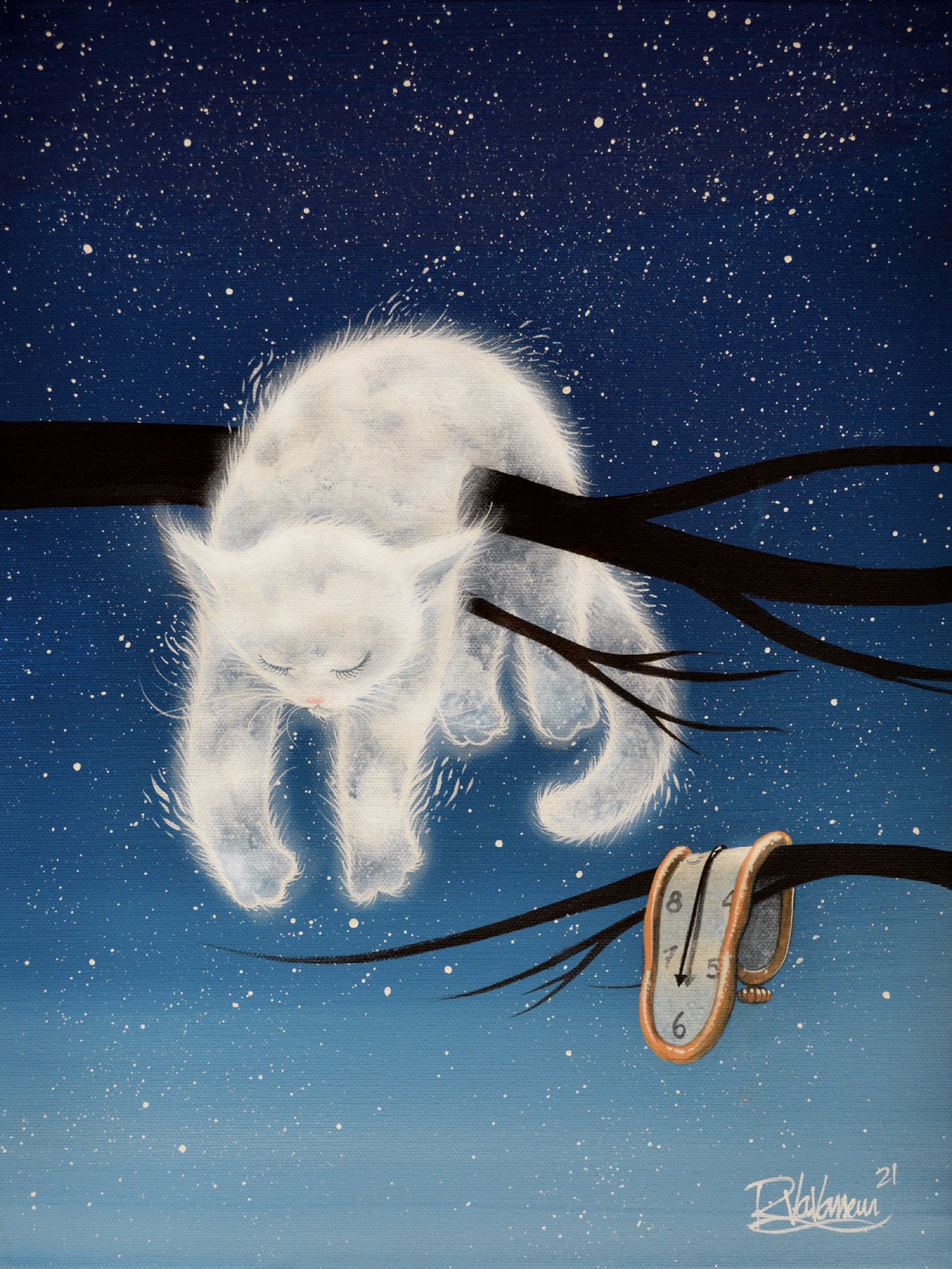 The out of time cat - celestial feline canvas art by Raphaël Vavasseur