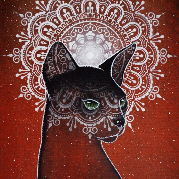 The aura of the sphynx cat - original cat painting by Raphaël Vavasseur