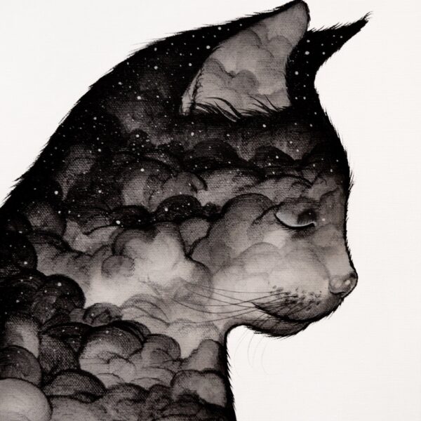 The humble cat - original mystical cat painting by Raphaël Vavasseur