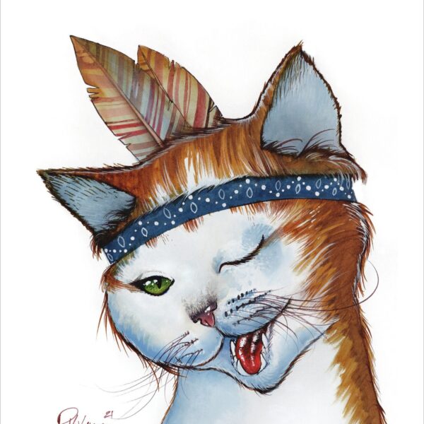 Little tea - delicate feline art print by Raphaël Vavasseur