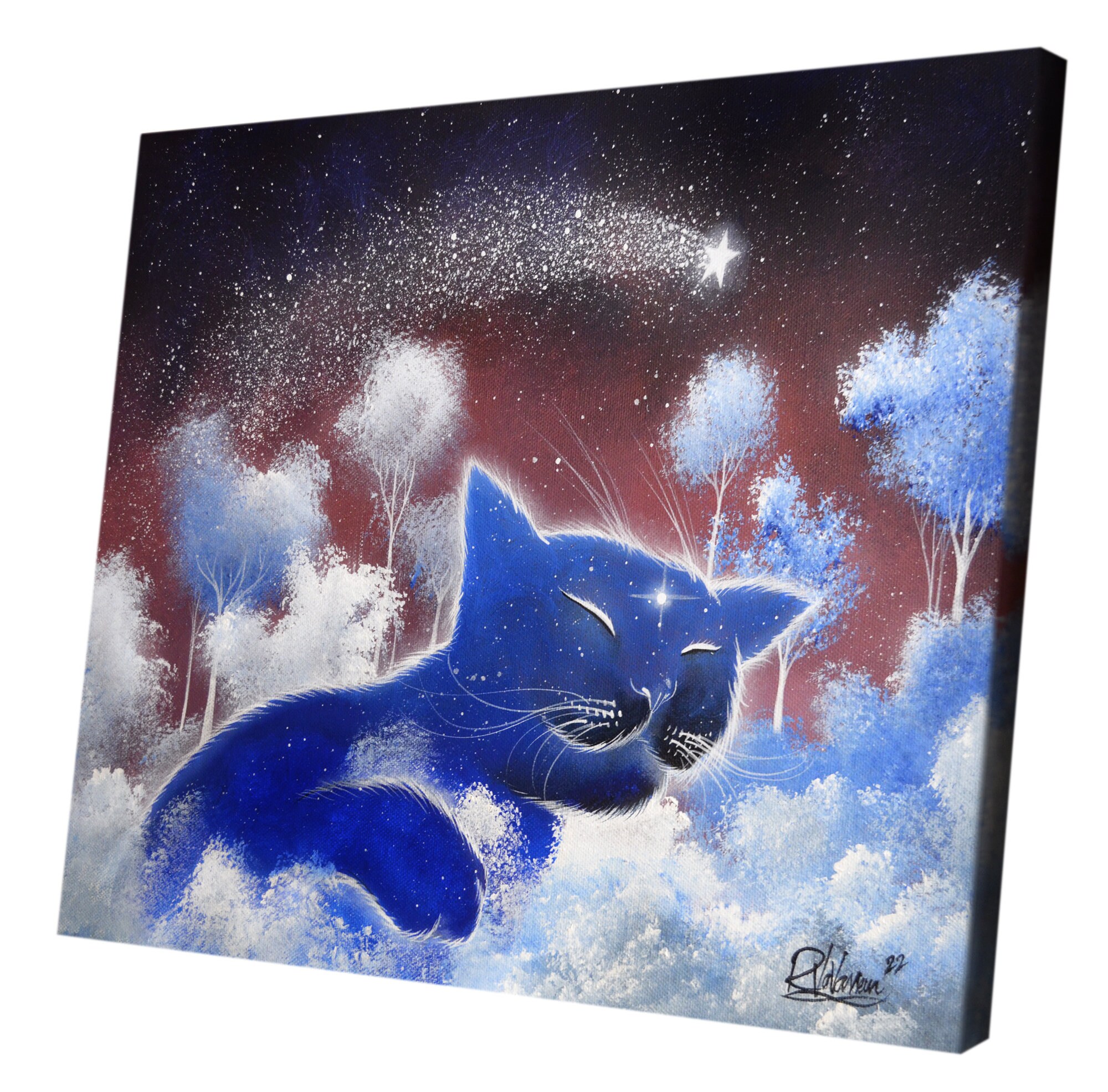 Indigo cat - original cat painting by Raphaël Vavasseur - close-up