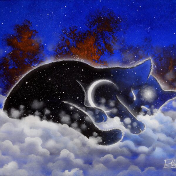 The guardian of the night - original feline artwork by Raphaël Vavasseur