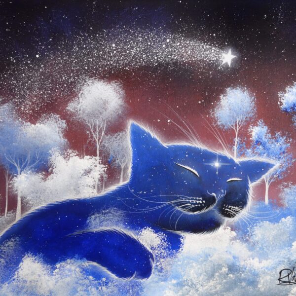 Indigo cat - original celestial cat artwork by Raphaël Vavasseur