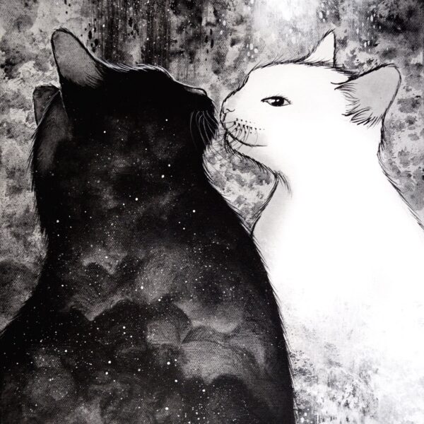 The subtlety of the cat - original celestial cat artwork by Raphaël Vavasseur