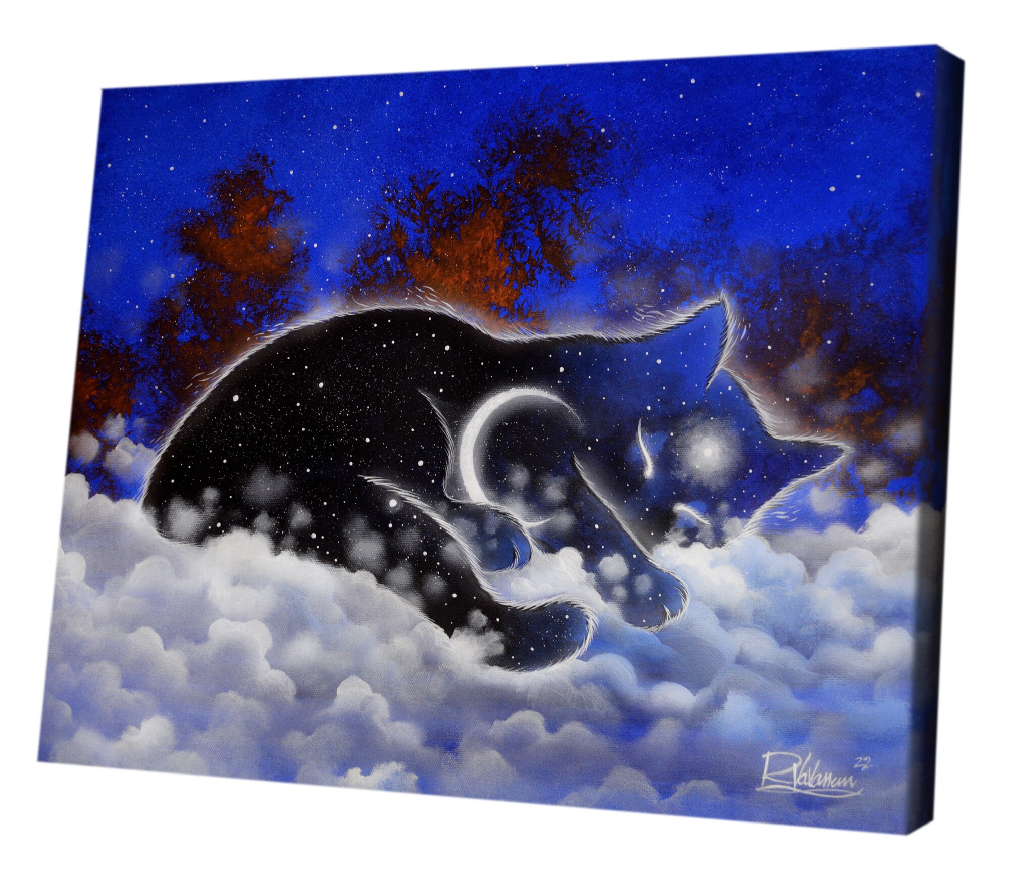 The guardian of the night - original mystical cat painting by Raphaël Vavasseur - close-up