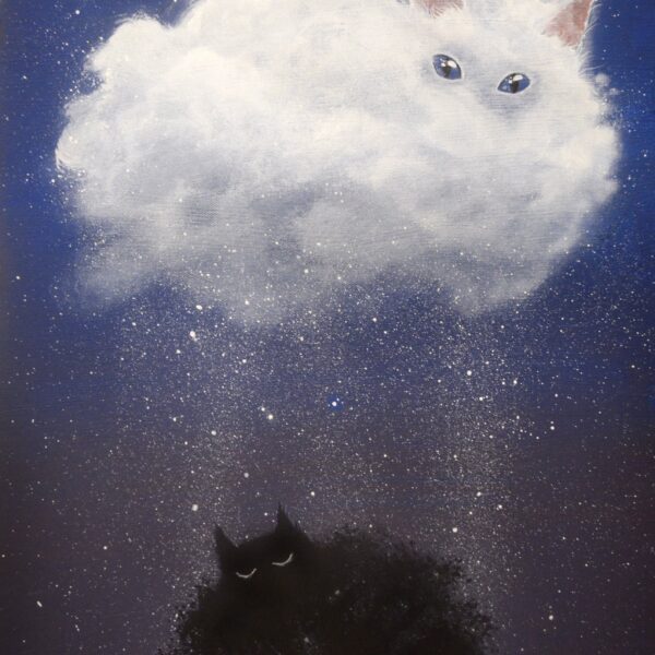 Cloud cat - original cat painting by Raphaël Vavasseur
