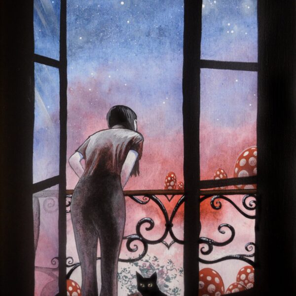 Paris mushrooms - original cat painting by Raphaël Vavasseur