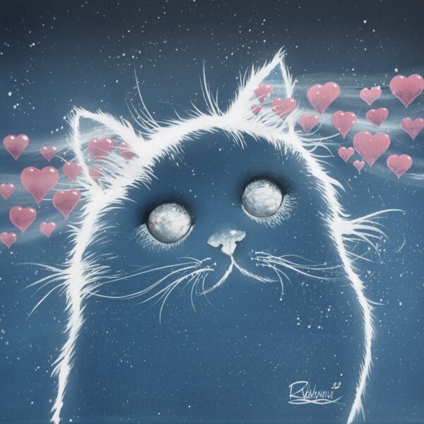 Two little moons - original cat painting by Raphaël Vavasseur