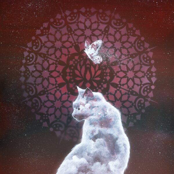 Spirit - original celestial cat artwork by Raphaël Vavasseur