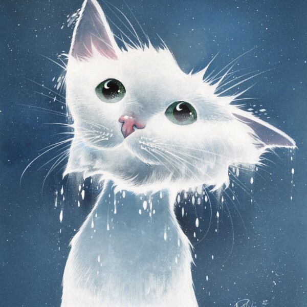 Midnight milk - original cat painting by Raphaël Vavasseur