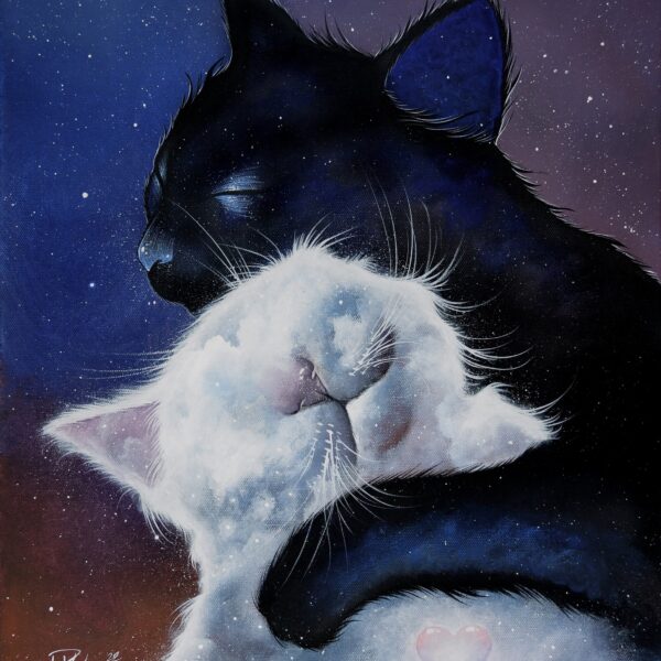 Blind love - original mystical cat painting by Raphaël Vavasseur