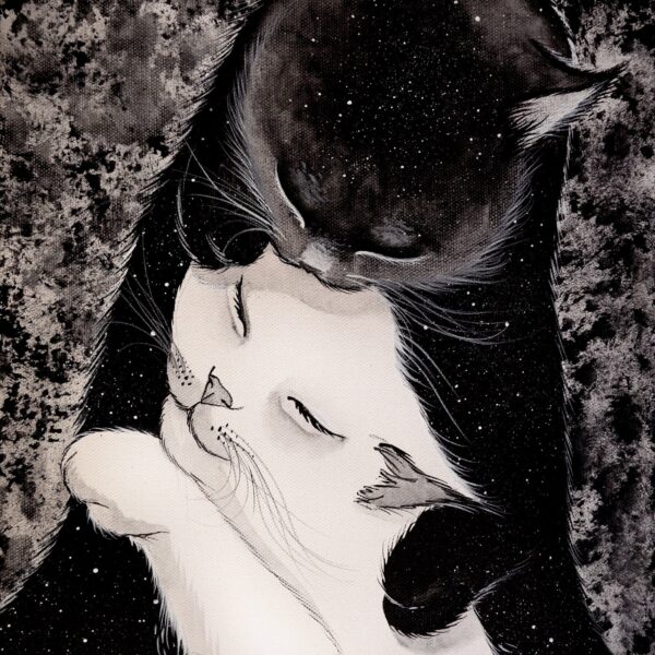 Sleep in the Universe - original feline artwork by Raphaël Vavasseur