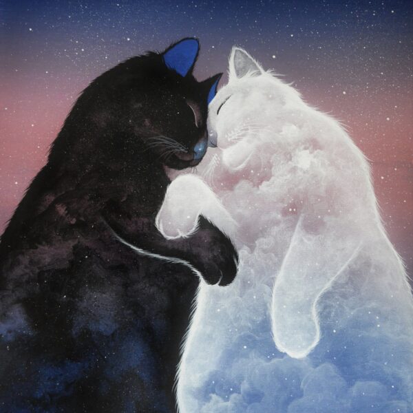 Felina astral - original mystical cat painting by Raphaël Vavasseur