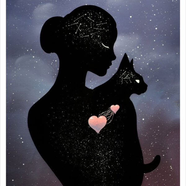 Straight lines, curved lines - soft mystical cat print by Raphaël Vavasseur