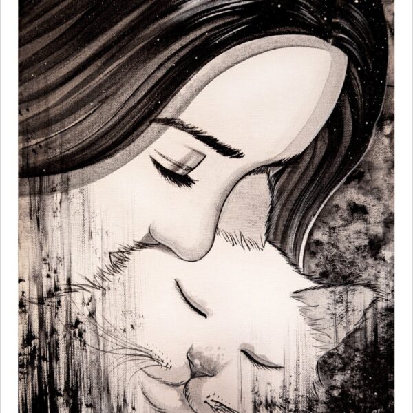 Tender cat - noir cat art print by Raphaël Vavasseur