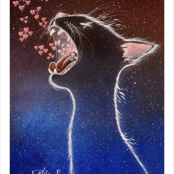 The stry cat's love molecules - starry feline art print by Raphaël Vavasseur