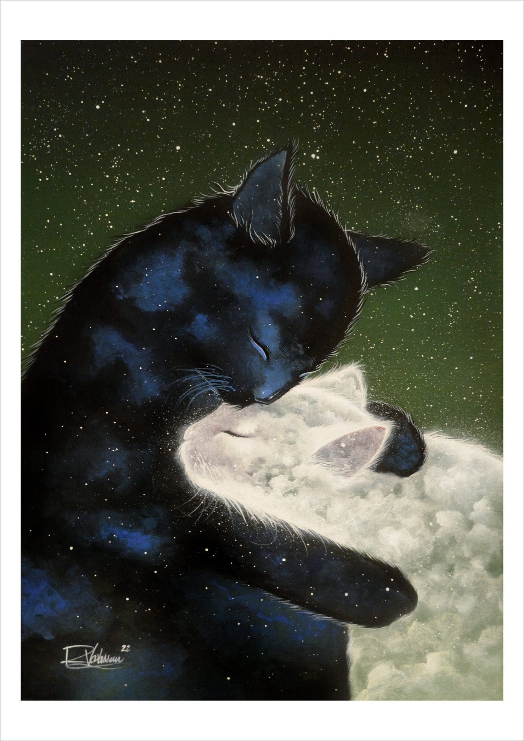 Felinoo indigo - mystical cat cloud art print by Raphaël Vavasseur
