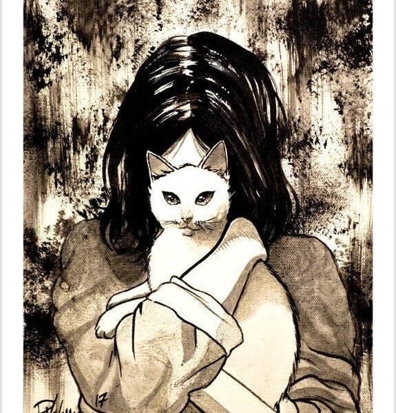 Behind the cat - noir cat art print by Raphaël Vavasseur