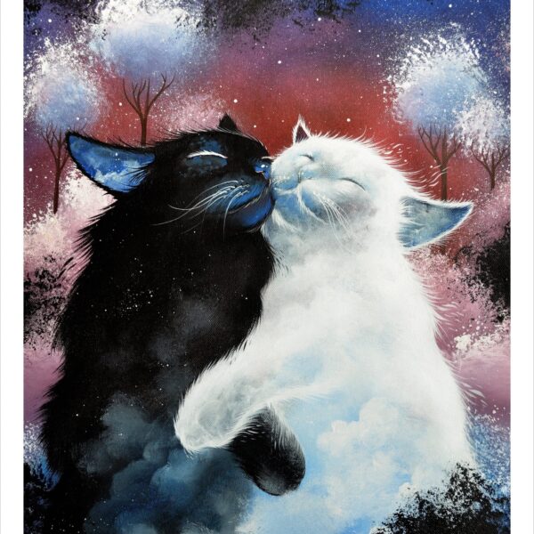 Secret cats night - soft mystical cat print by Raphaël Vavasseur