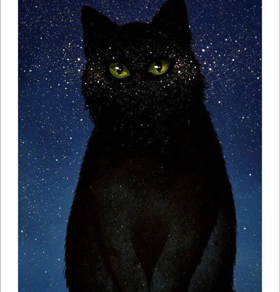 The eyes of the night - celestial feline art print by Raphaël Vavasseur