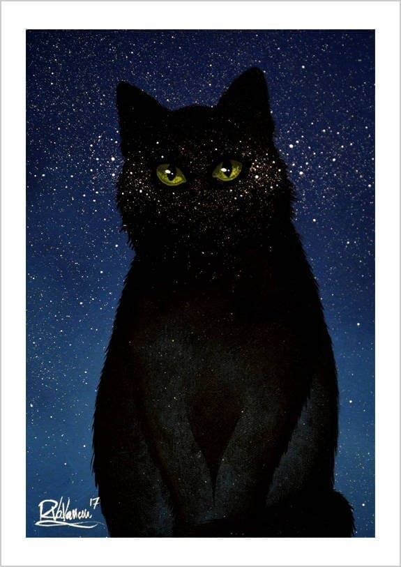 The eyes of the night - celestial feline art print by Raphaël Vavasseur