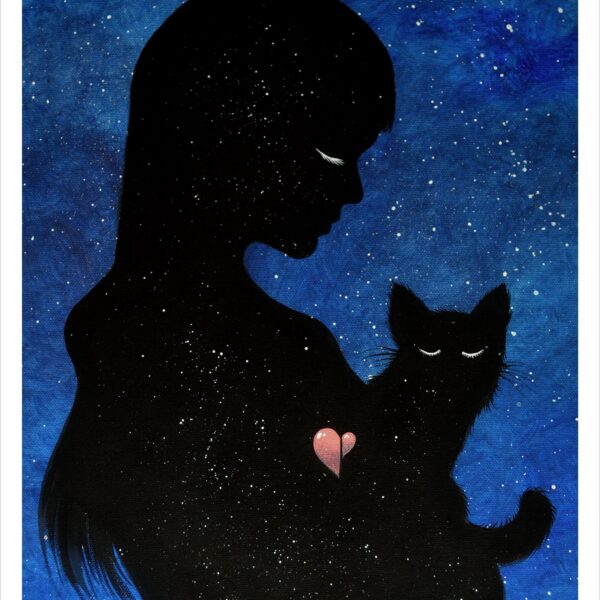 One heart - delicate feline art print by Raphaël Vavasseur