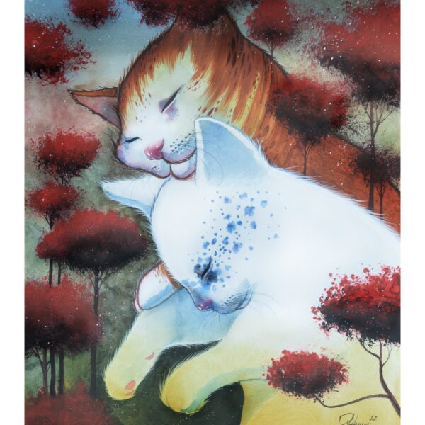 Spirits of the forest - original mystical cat painting by Raphaël Vavasseur