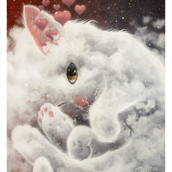 Coton cat - dreamy cloud cat art print by Raphaël Vavasseur