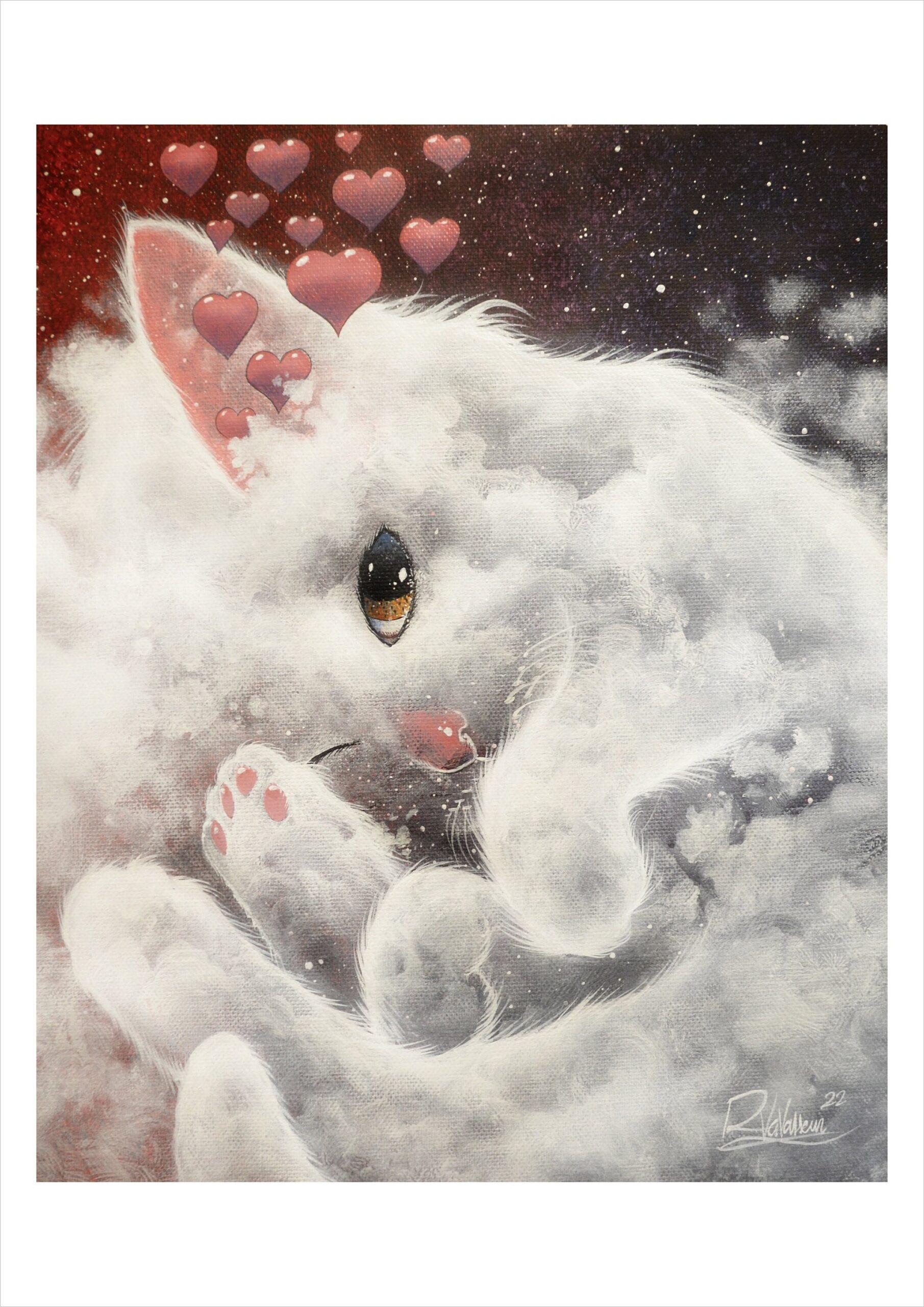 Coton cat - dreamy cloud cat art print by Raphaël Vavasseur