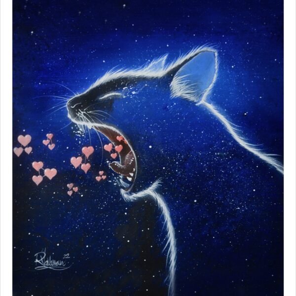 Cat love molecules - gentle feline art print by Raphaël Vavasseur