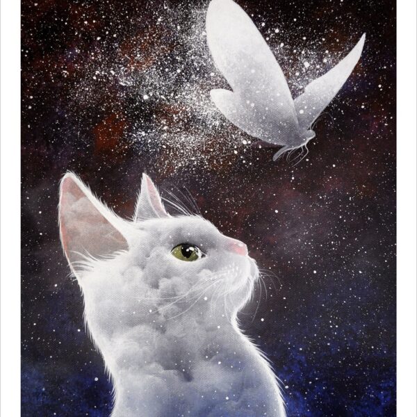 The flight of the soul - ethereal feline cloud print by Raphaël Vavasseur