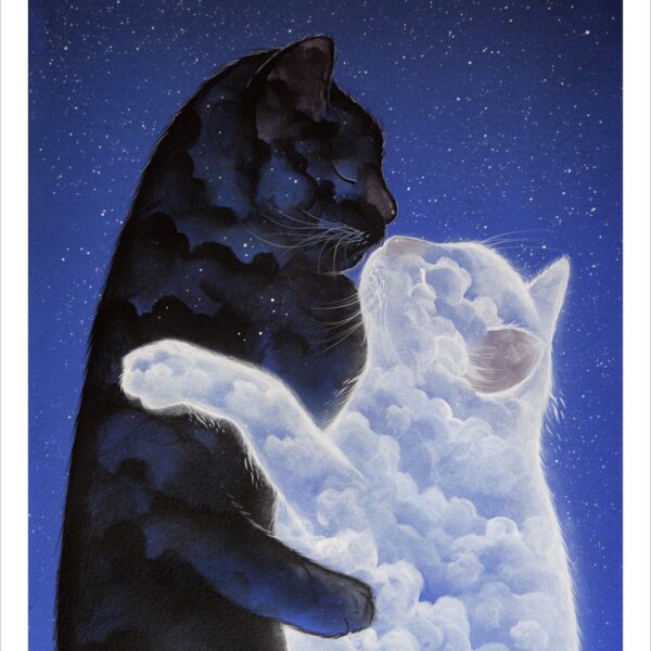 Felinoo kiss - soft mystical cat print by Raphaël Vavasseur
