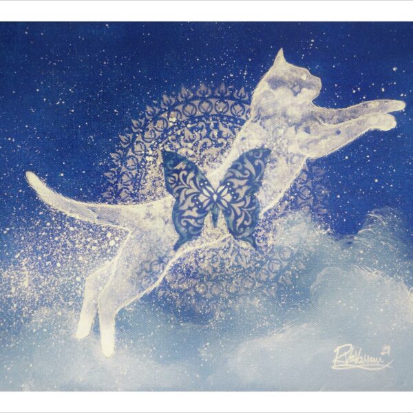 The butterfly cat - soft pastel cat art print by Raphaël Vavasseur