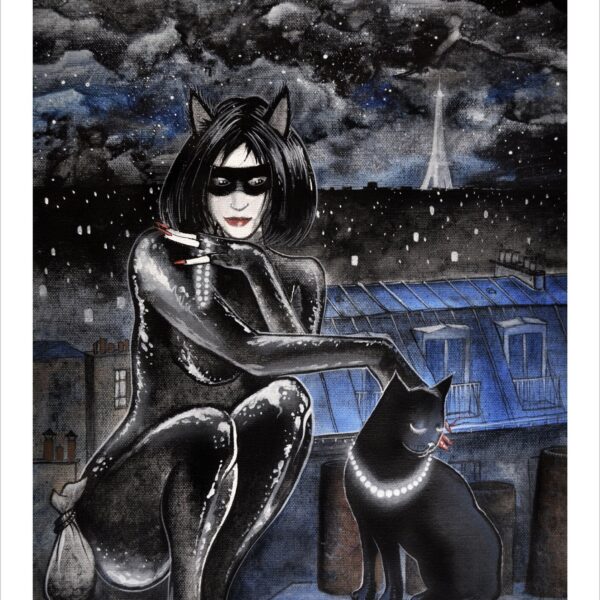 Midnight pearls - French mystical cat print by Raphaël Vavasseur