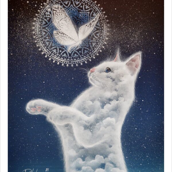 Butterfly soul - soft pastel cat art print by Raphaël Vavasseur