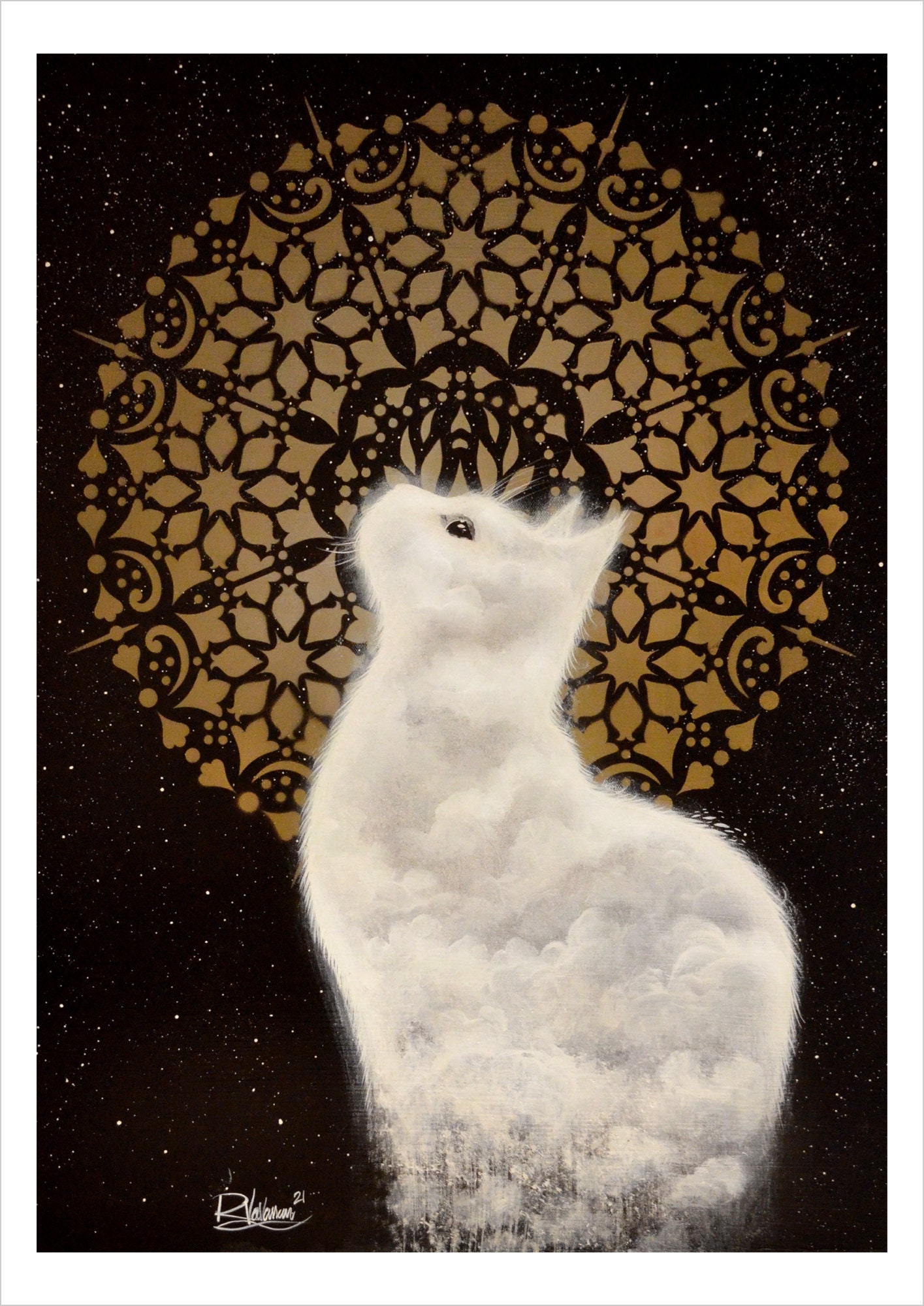 Cato - mystical cat cloud art print by Raphaël Vavasseur
